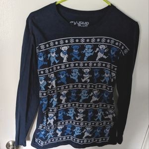 Grateful Dead Dancing Bears Blue Holiday Long Sleeve Adult Small 100% cotton